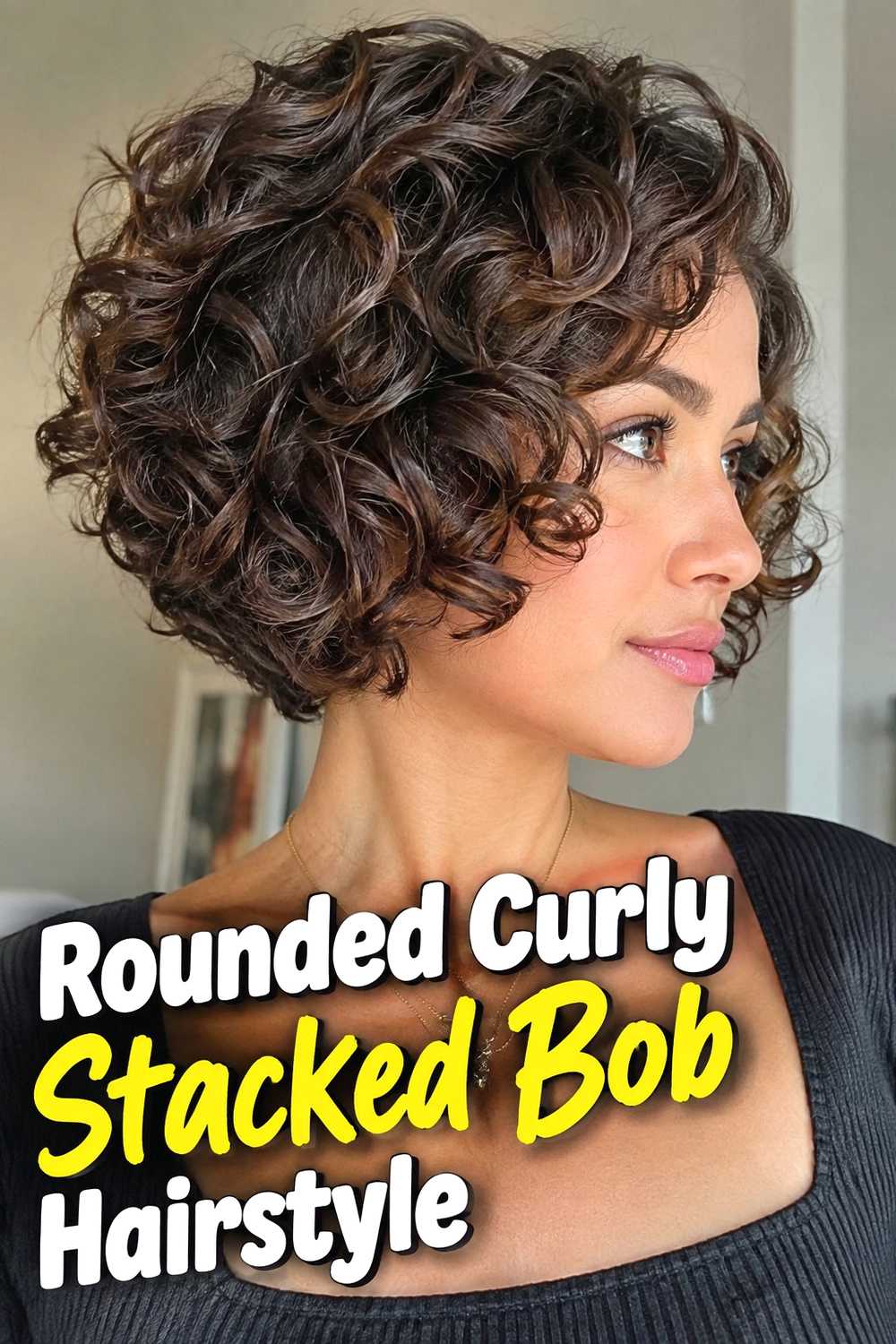 12. Rounded Curly Stacked Bob Hairstyle
