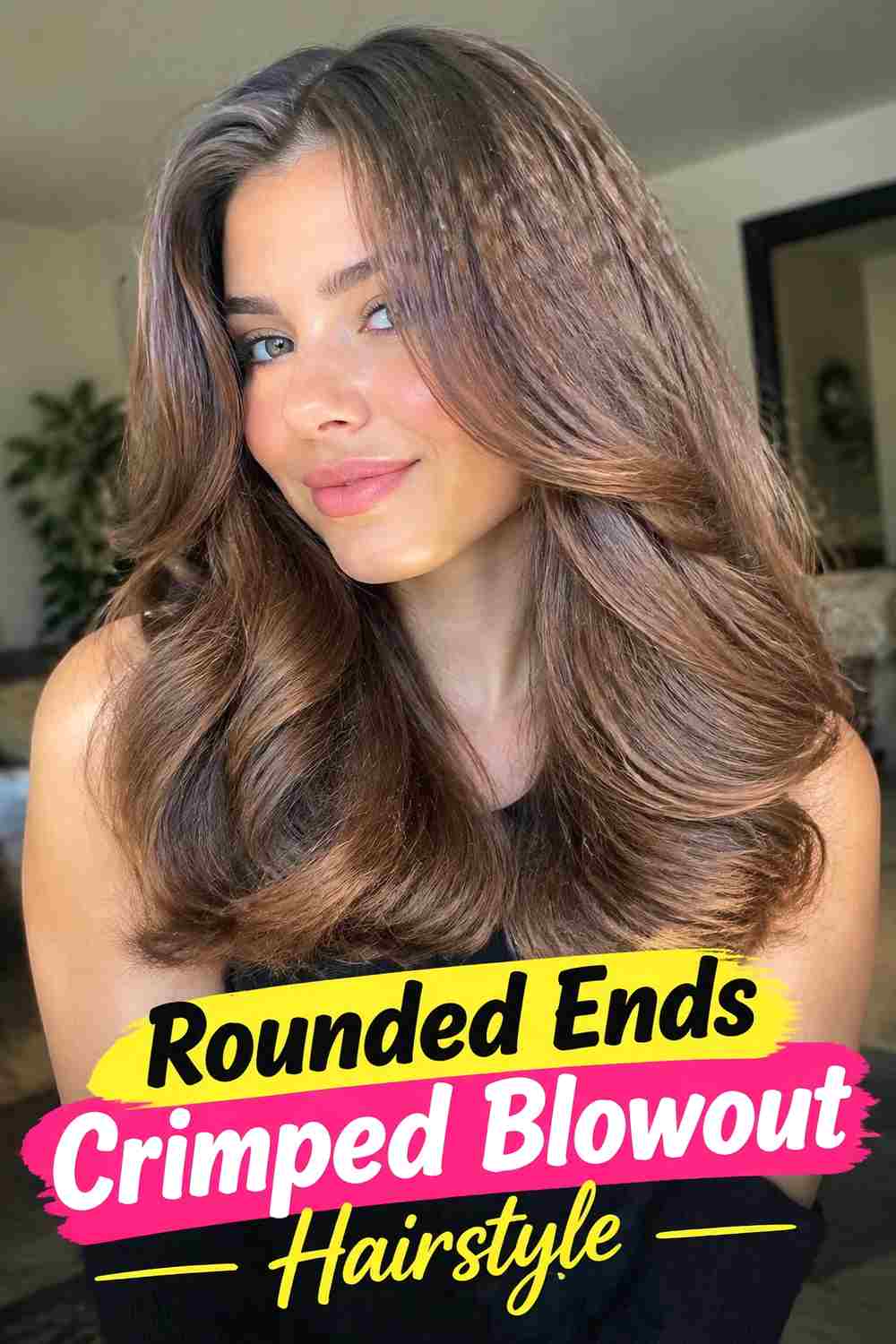7. Rounded Ends Crimped Blowout Hairstyle