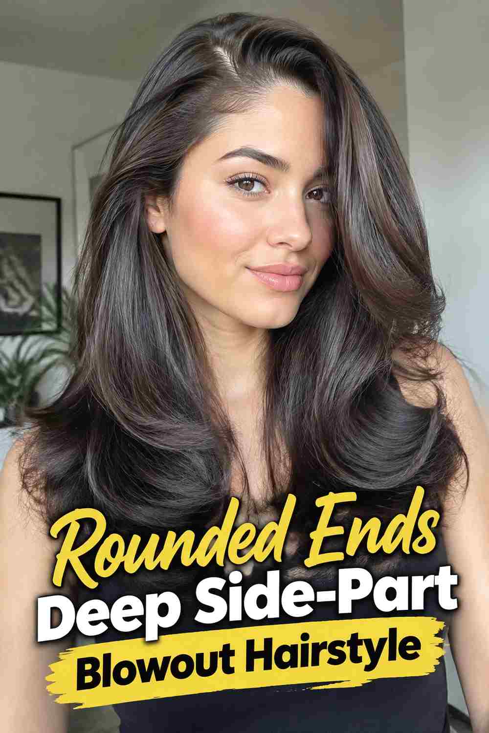 8. Rounded Ends Deep Side Part Blowout Hairstyle