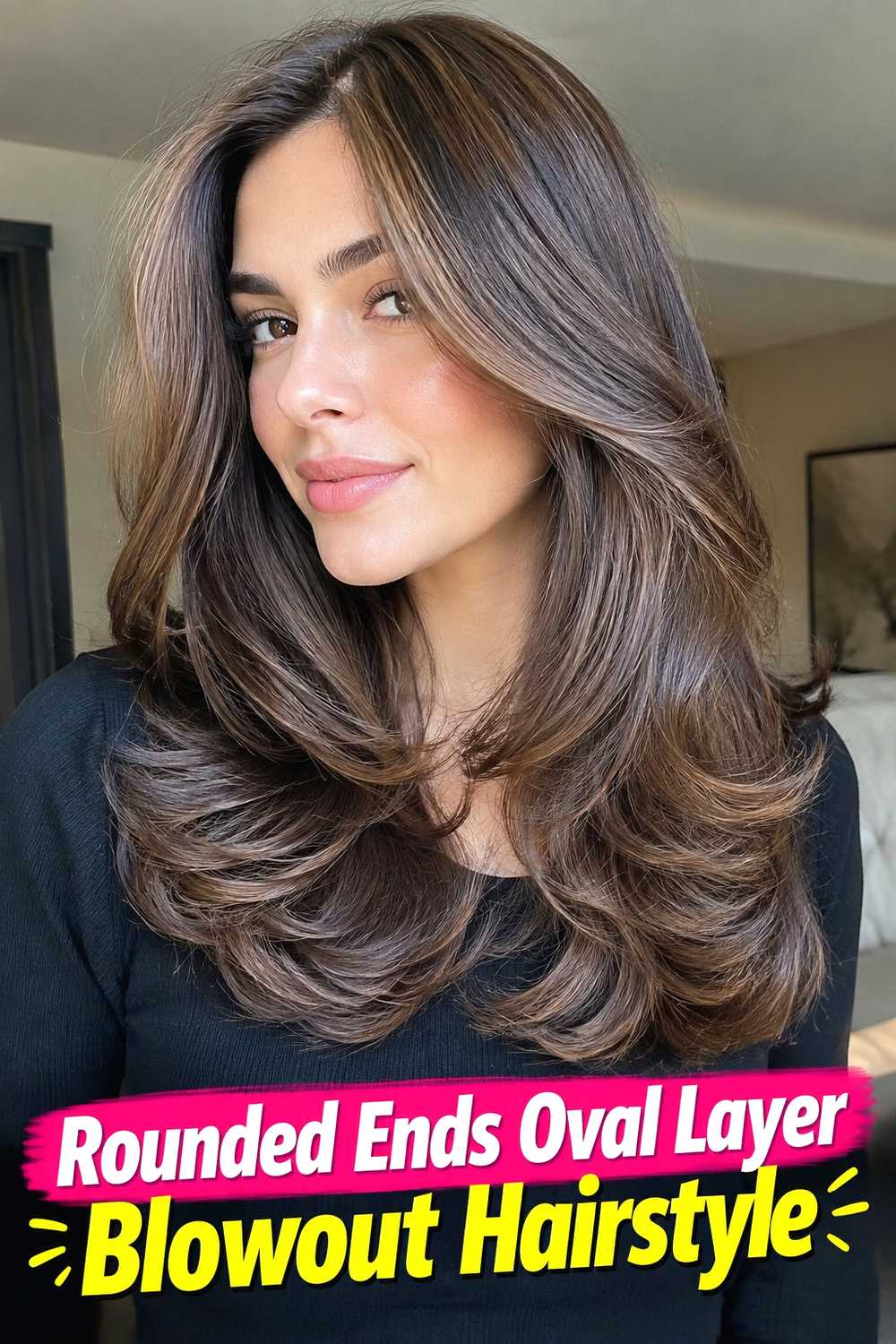 15. Rounded Ends Oval Layer Blowout Hairstyle