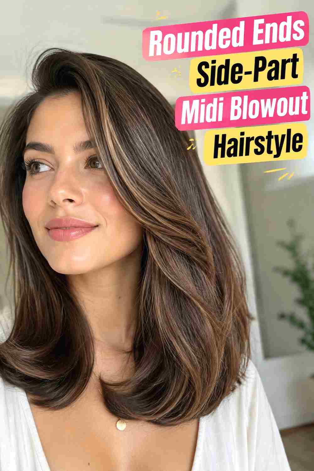 3. Rounded Ends Side Part Midi Blowout Hairstyle