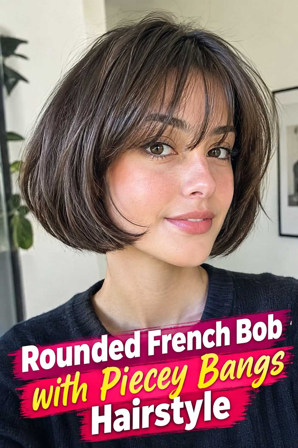 12. Rounded French Bob With Piecey Bangs Hairstyle