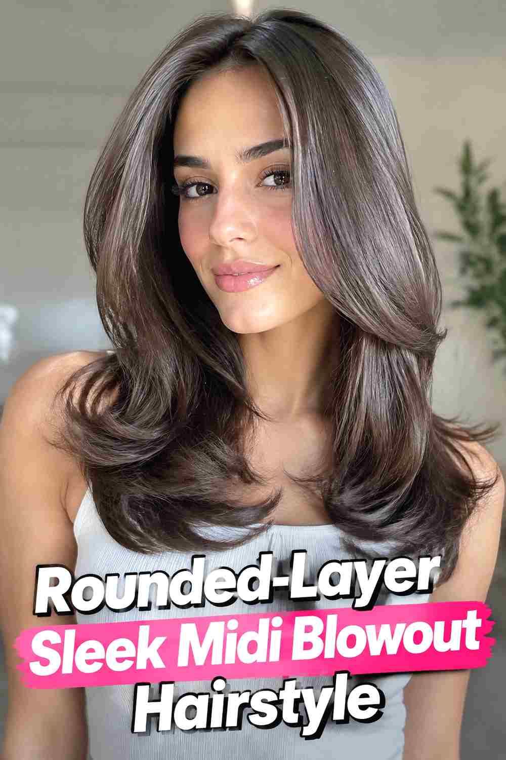 8. Rounded Layer Sleek Midi Blowout Hairstyle