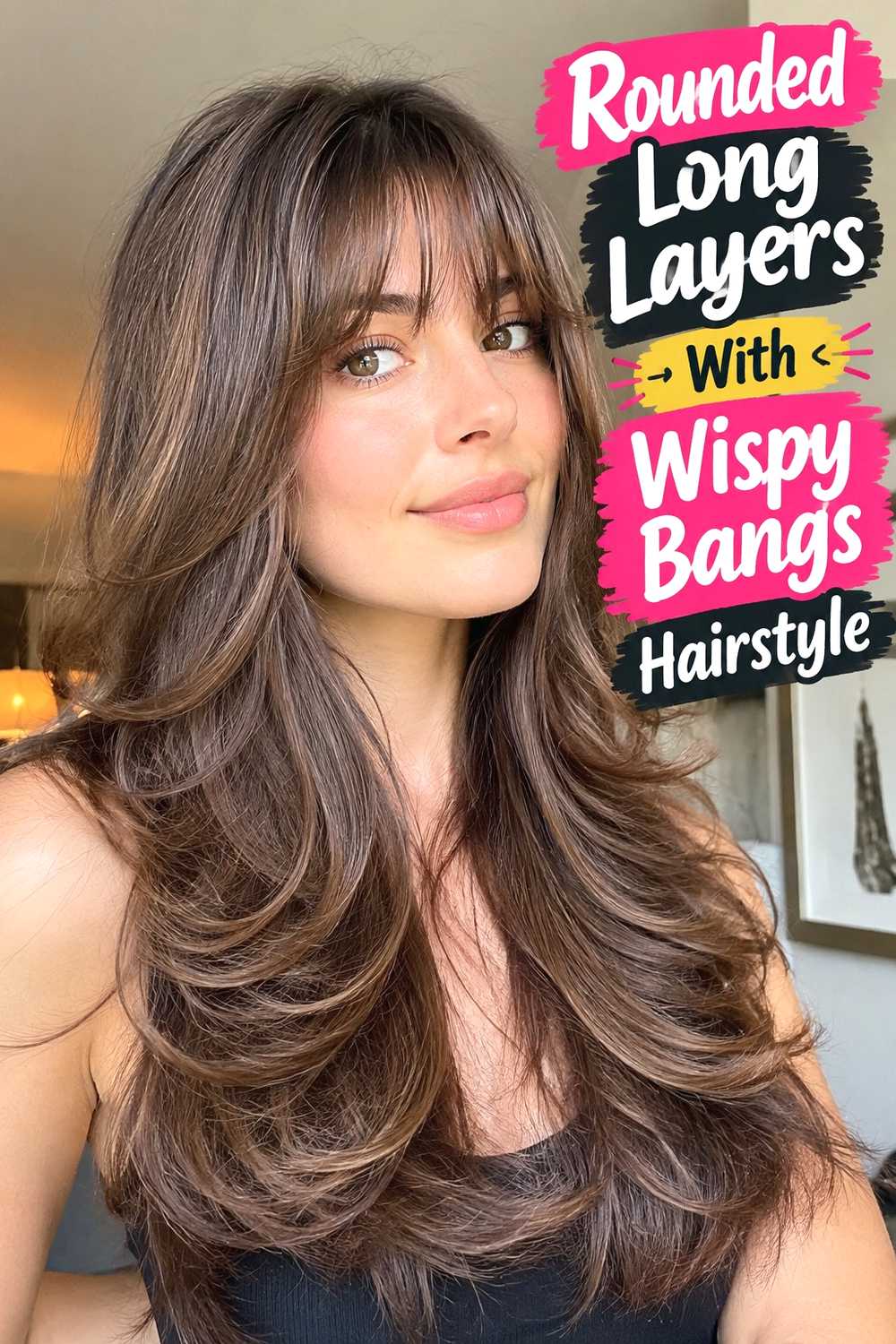 11. Rounded Long Layers With Wispy Bangs Hairstyle