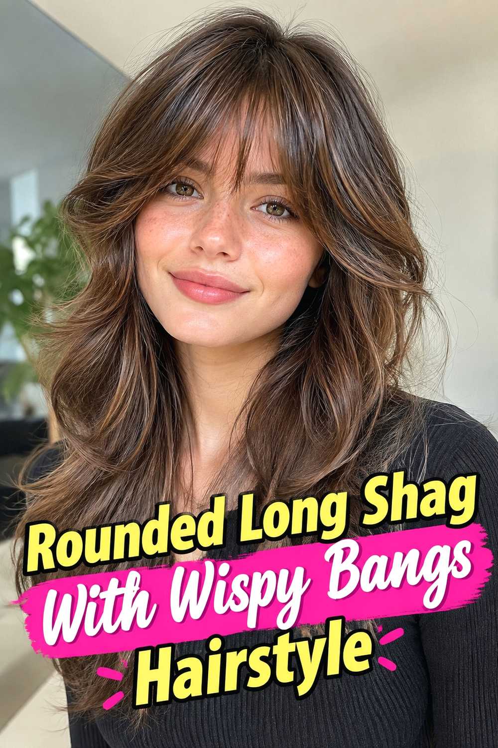 14. Rounded Long Shag With Wispy Bangs Hairstyle