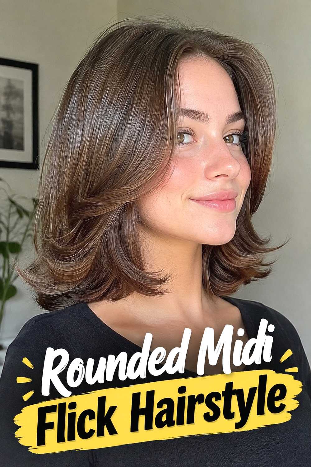 12. Rounded Midi Flick Hairstyle