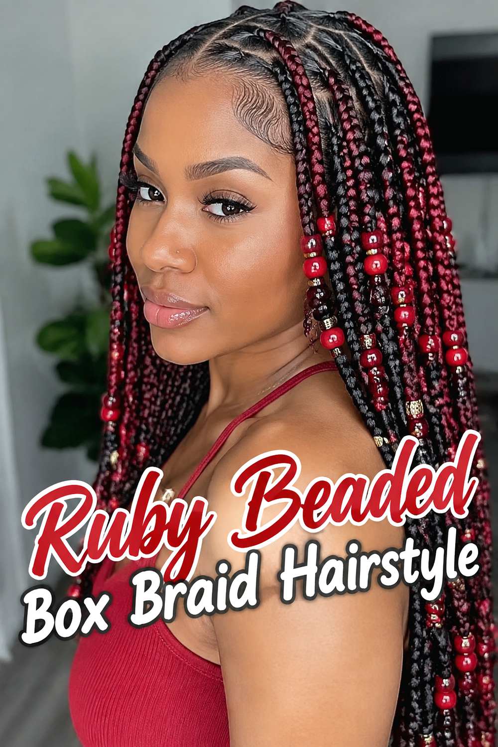 Ruby Beaded Box Braid Hairstyle