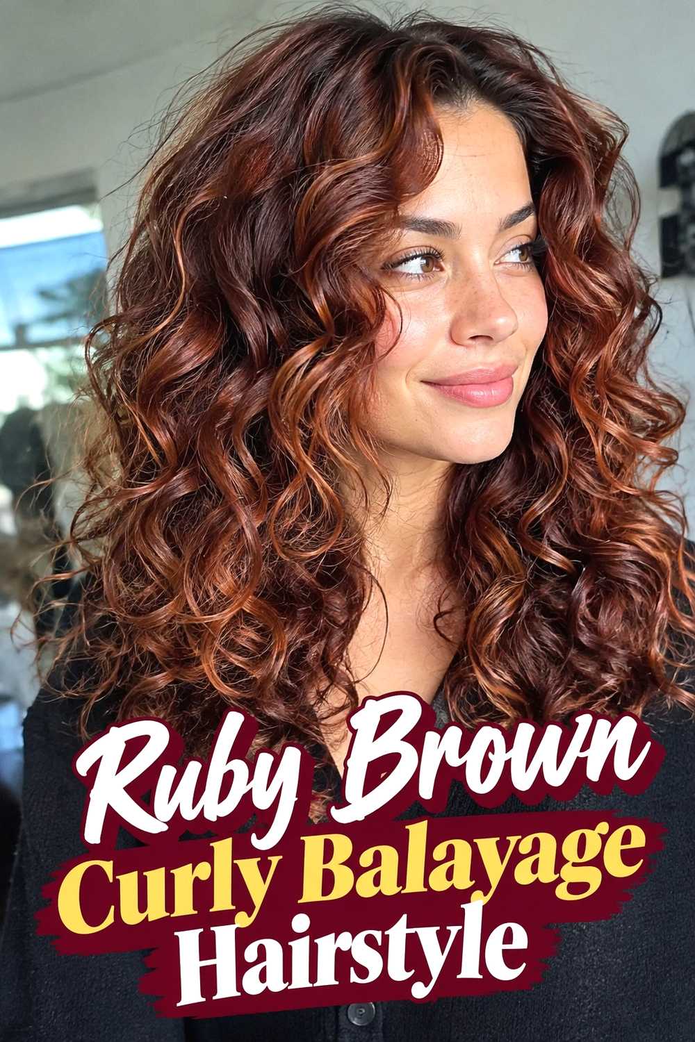 12. Ruby Brown Curly Balayage Hairstyle