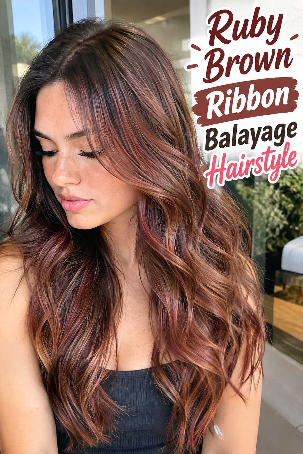 9. Ruby Brown Ribbon Balayage Hairstyle