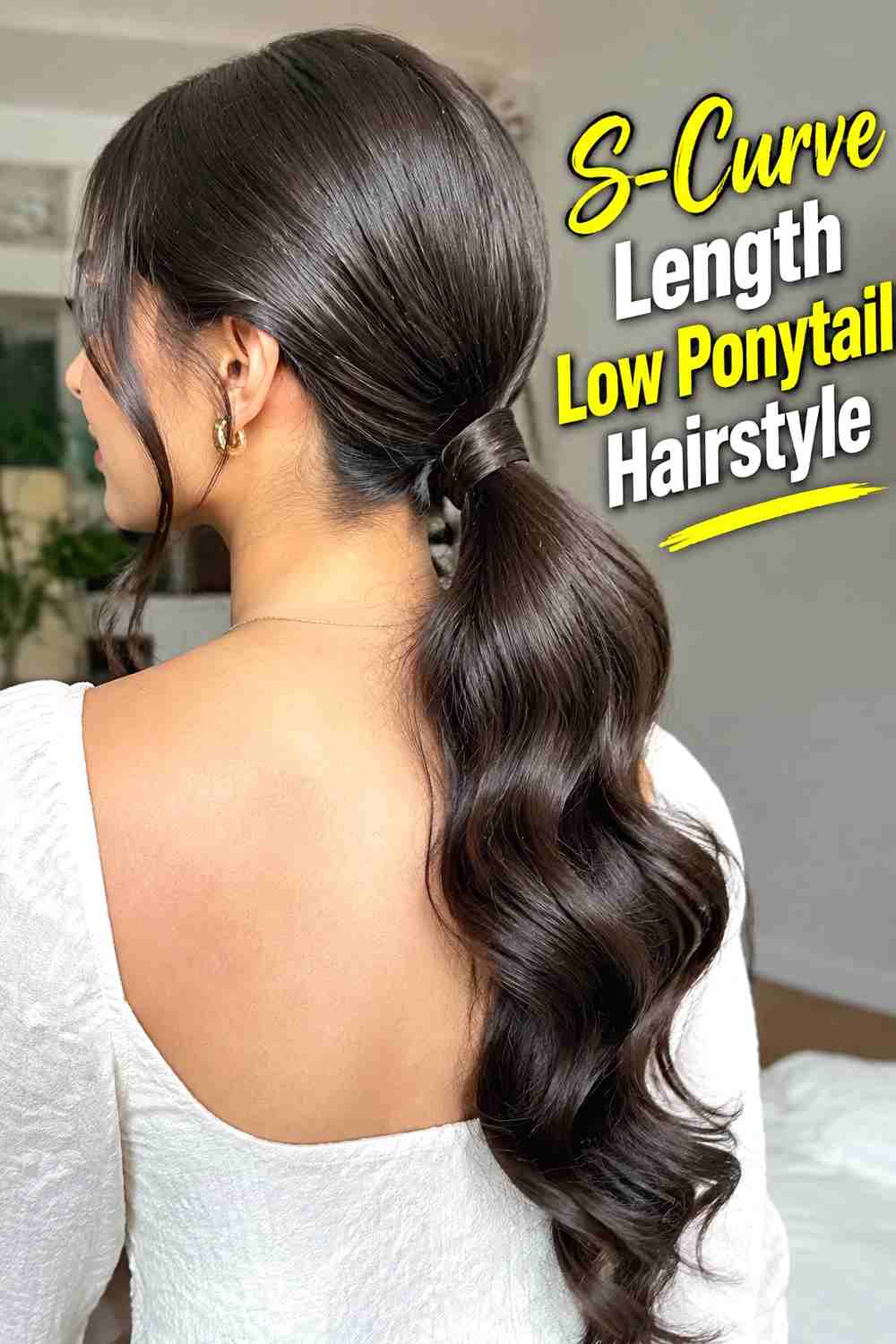 6. S Curve Length Low Ponytail Hairstyle