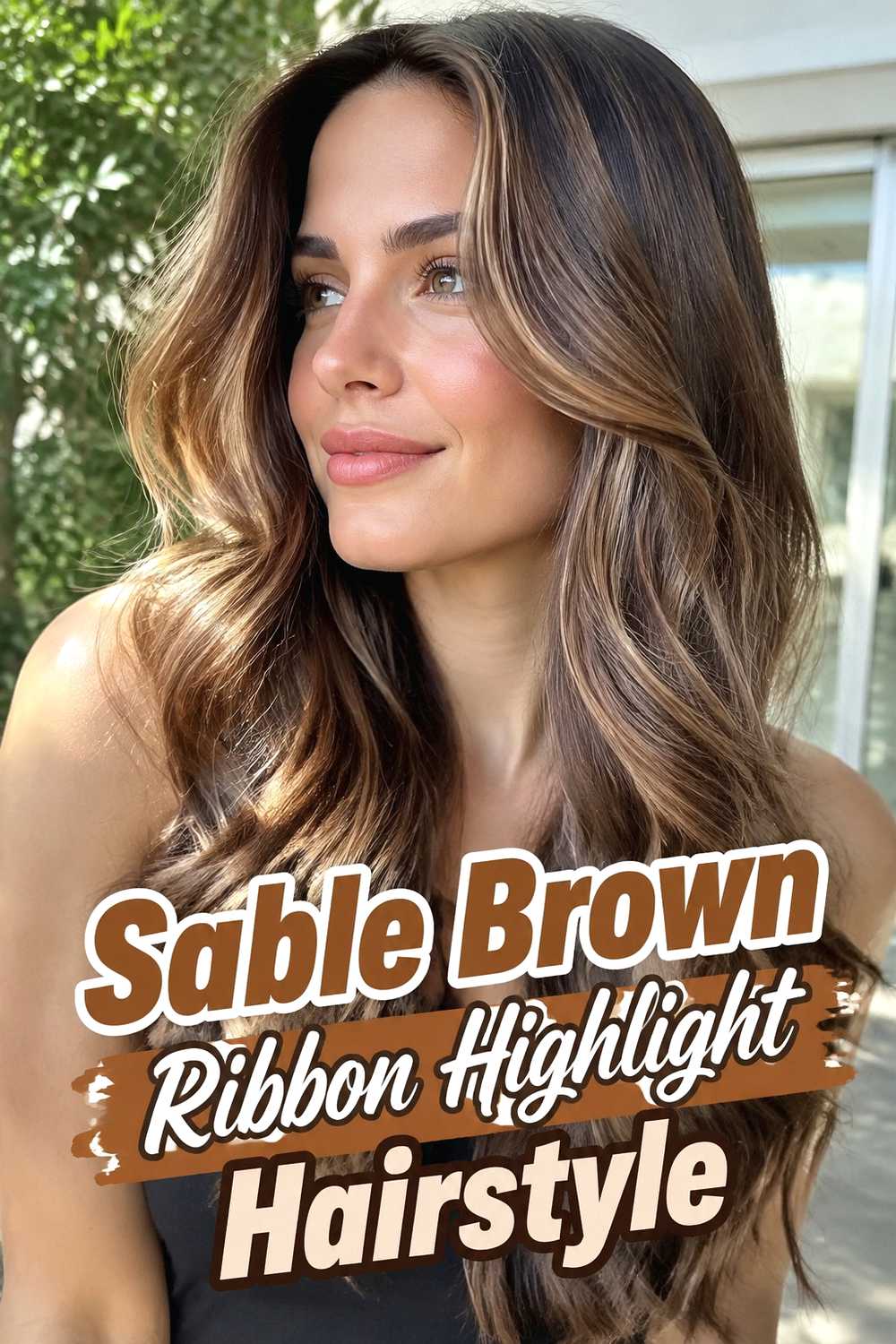 13. Sable Brown Ribbon Highlight Hairstyle