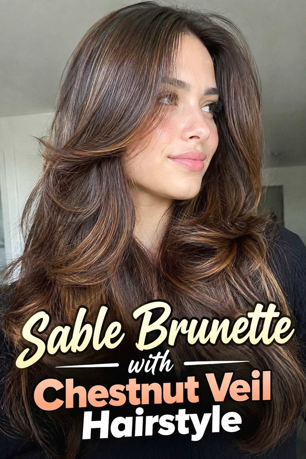 8. Sable Brunette With Chestnut Veil Hairstyle