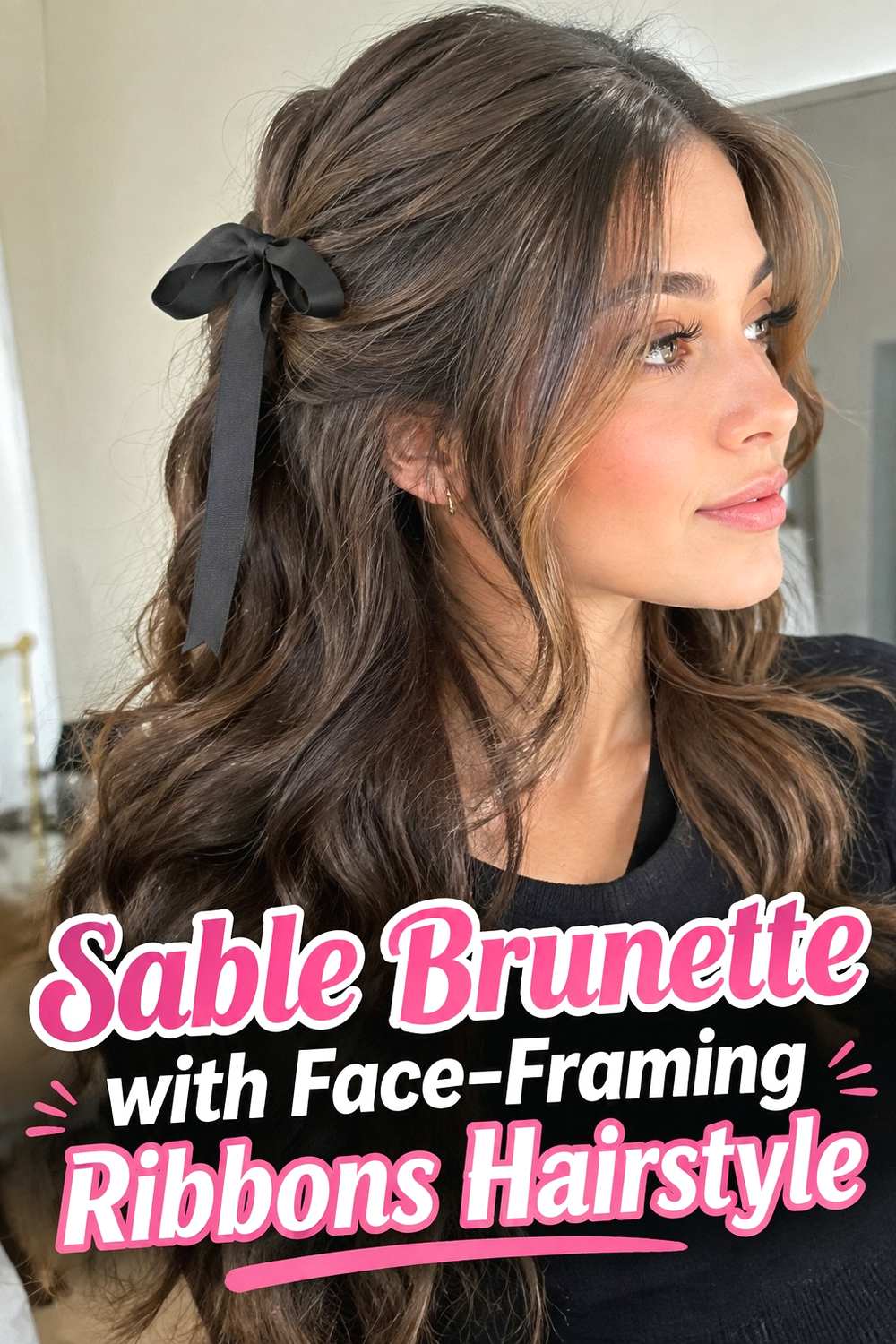 4. Sable Brunette With Face Framing Ribbons Hairstyle