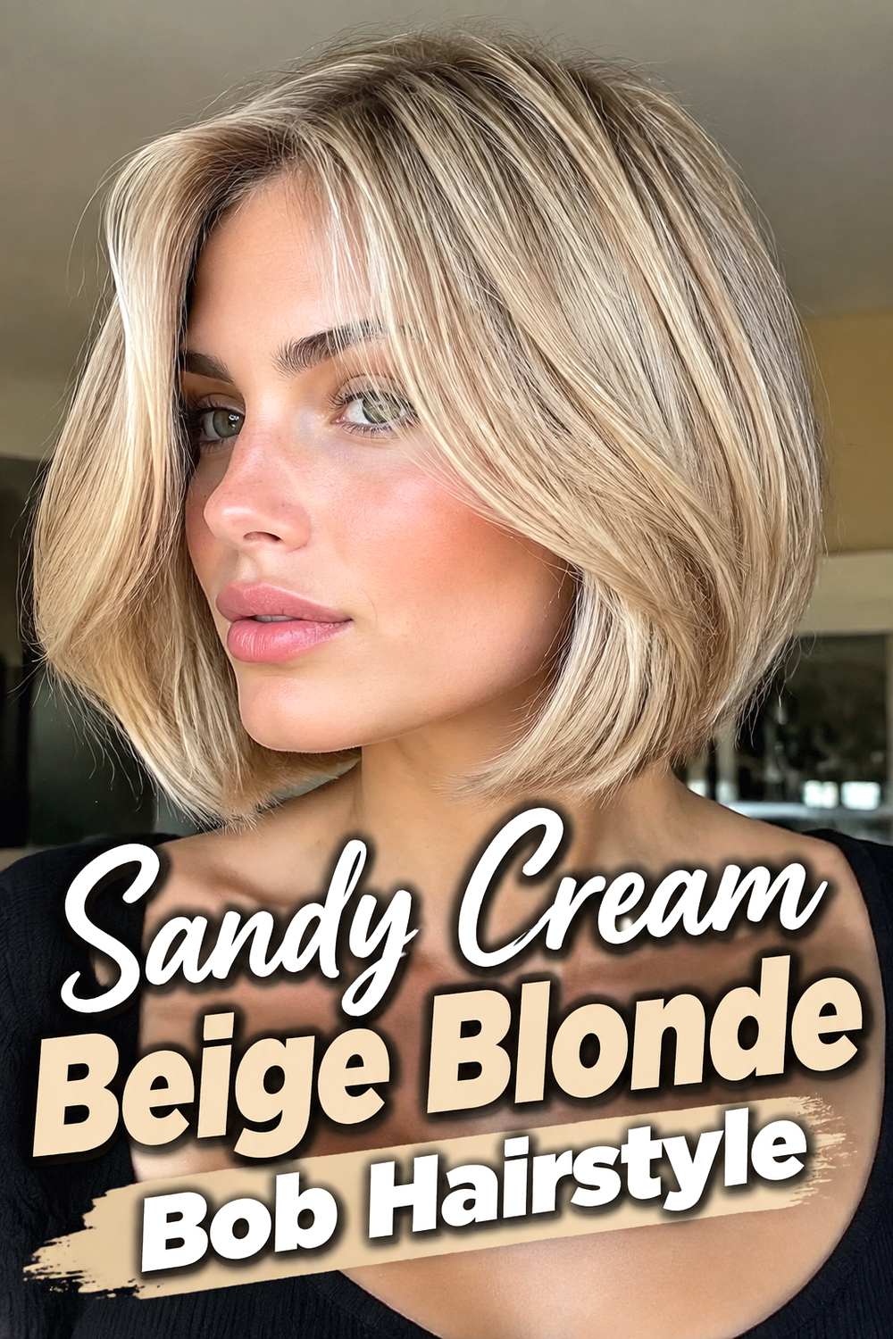Sandy Cream Beige Blonde Bob Hairstyle