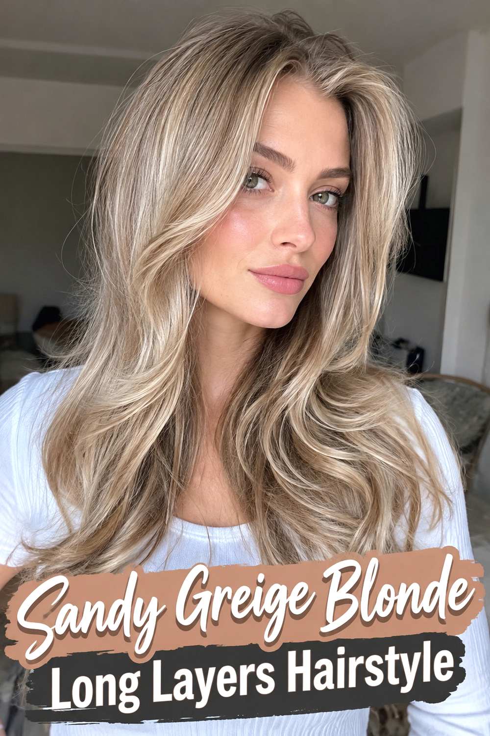7. Sandy Greige Blonde Long Layers Hairstyle