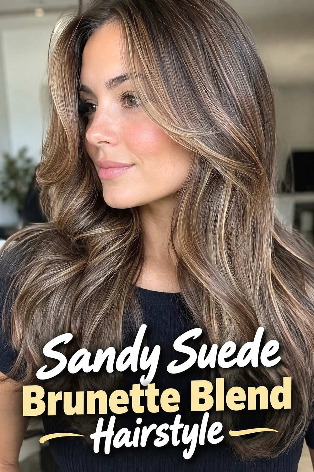 11. Sandy Suede Brunette Blend Hairstyle