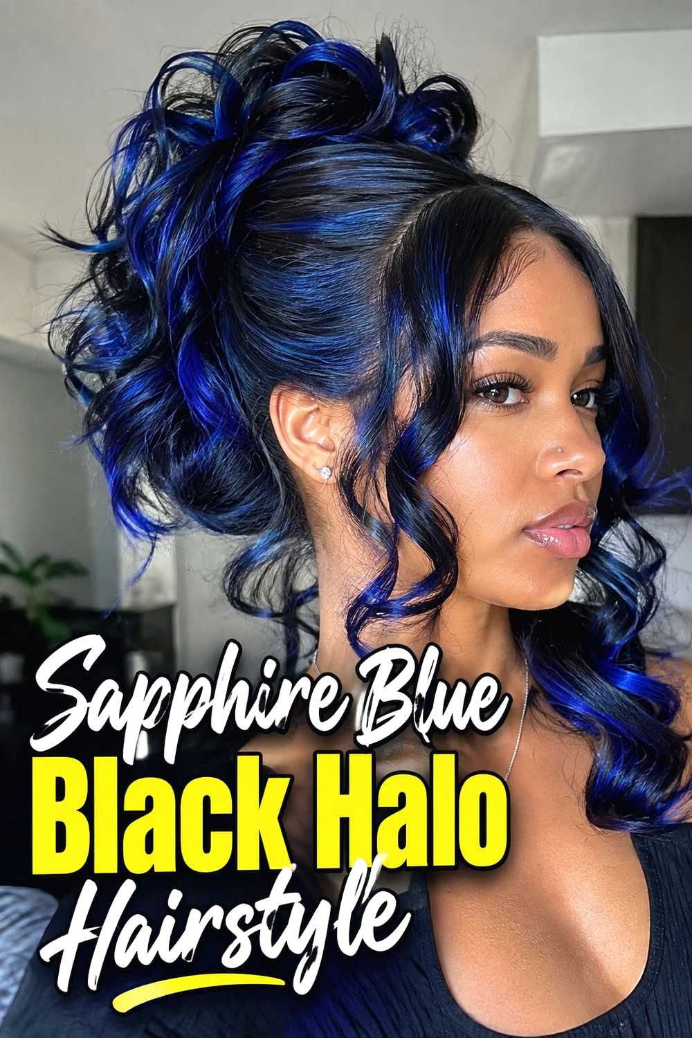 9. Sapphire Blue Black Halo Hairstyle