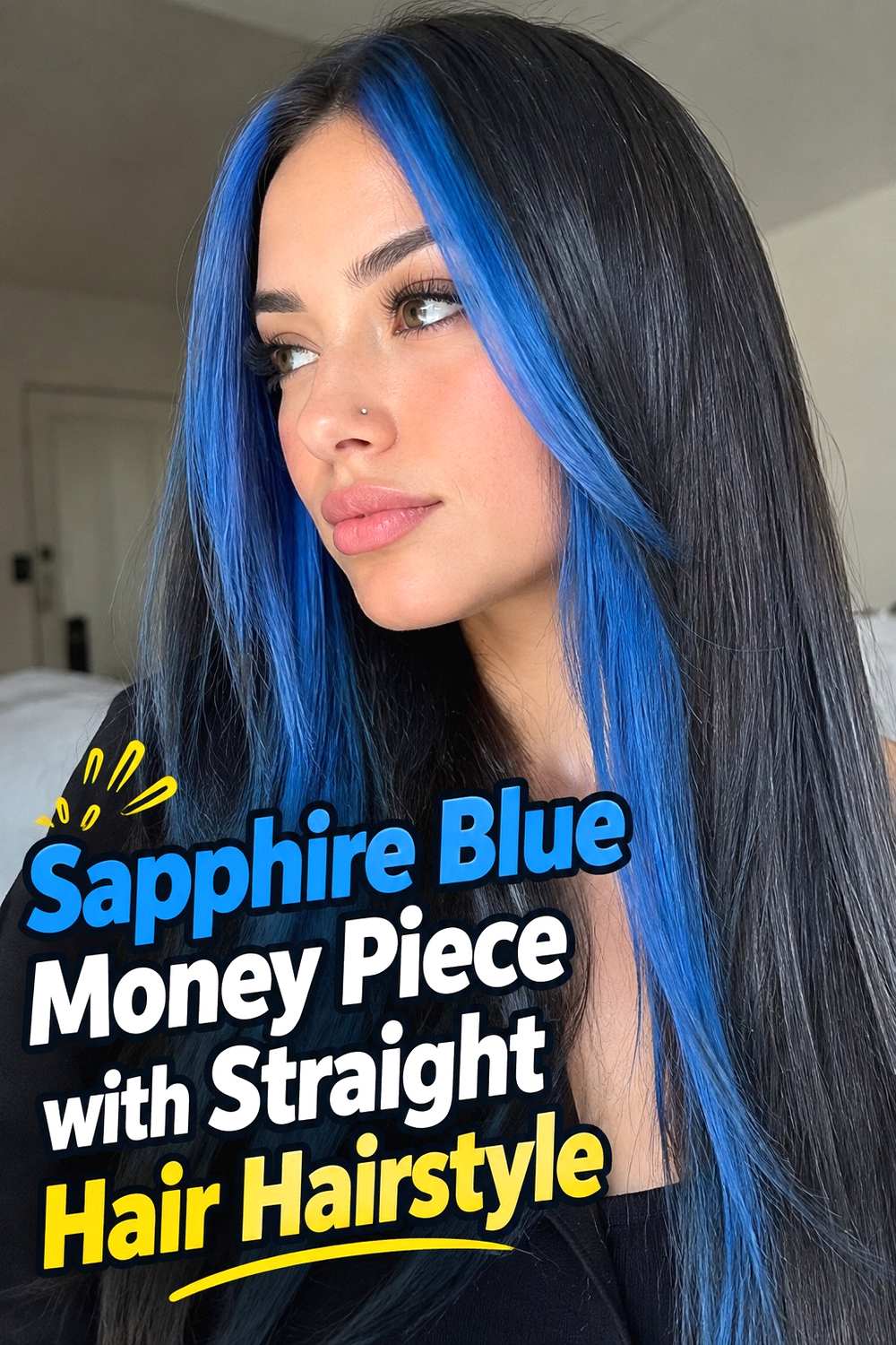 8. Sapphire Blue Money Piece With Straight Hair Hairstyle