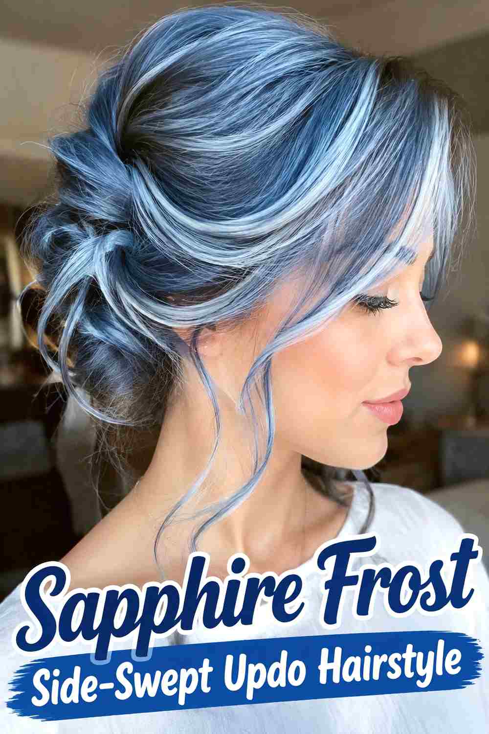 15. Sapphire Frost Side Swept Updo Hairstyle