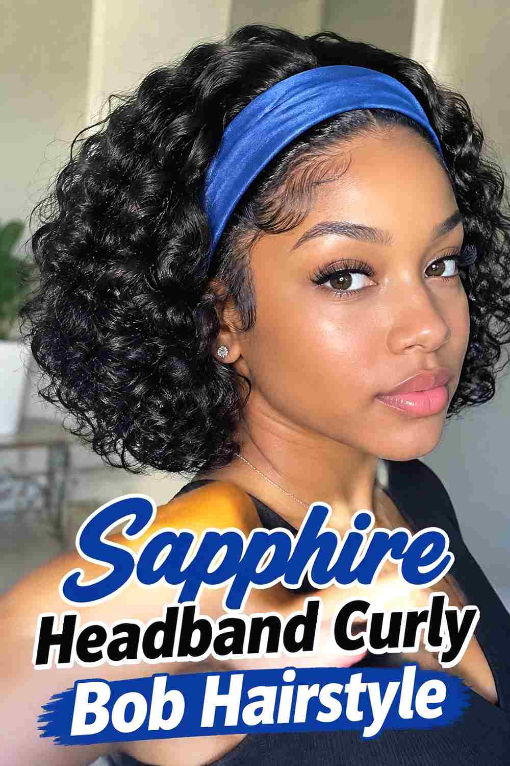 2. Sapphire Headband Curly Bob Hairstyle