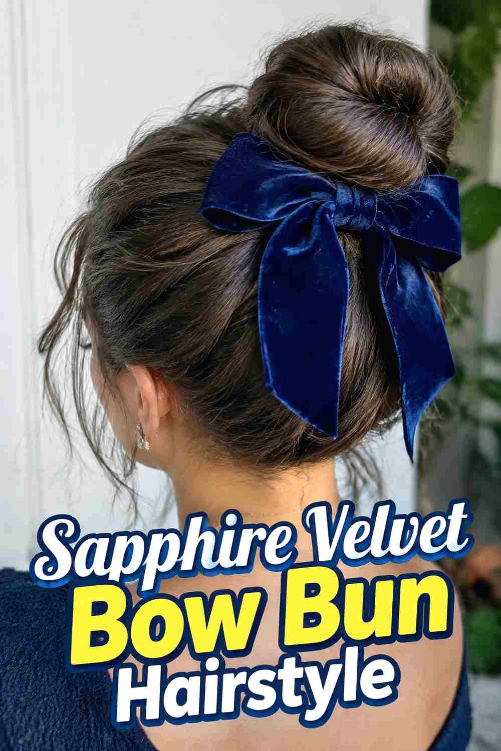 4. Sapphire Velvet Bow Bun Hairstyle