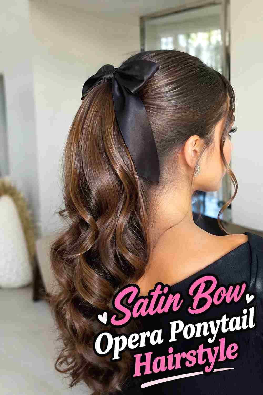 13. Satin Bow Opera Ponytail Hairstyle