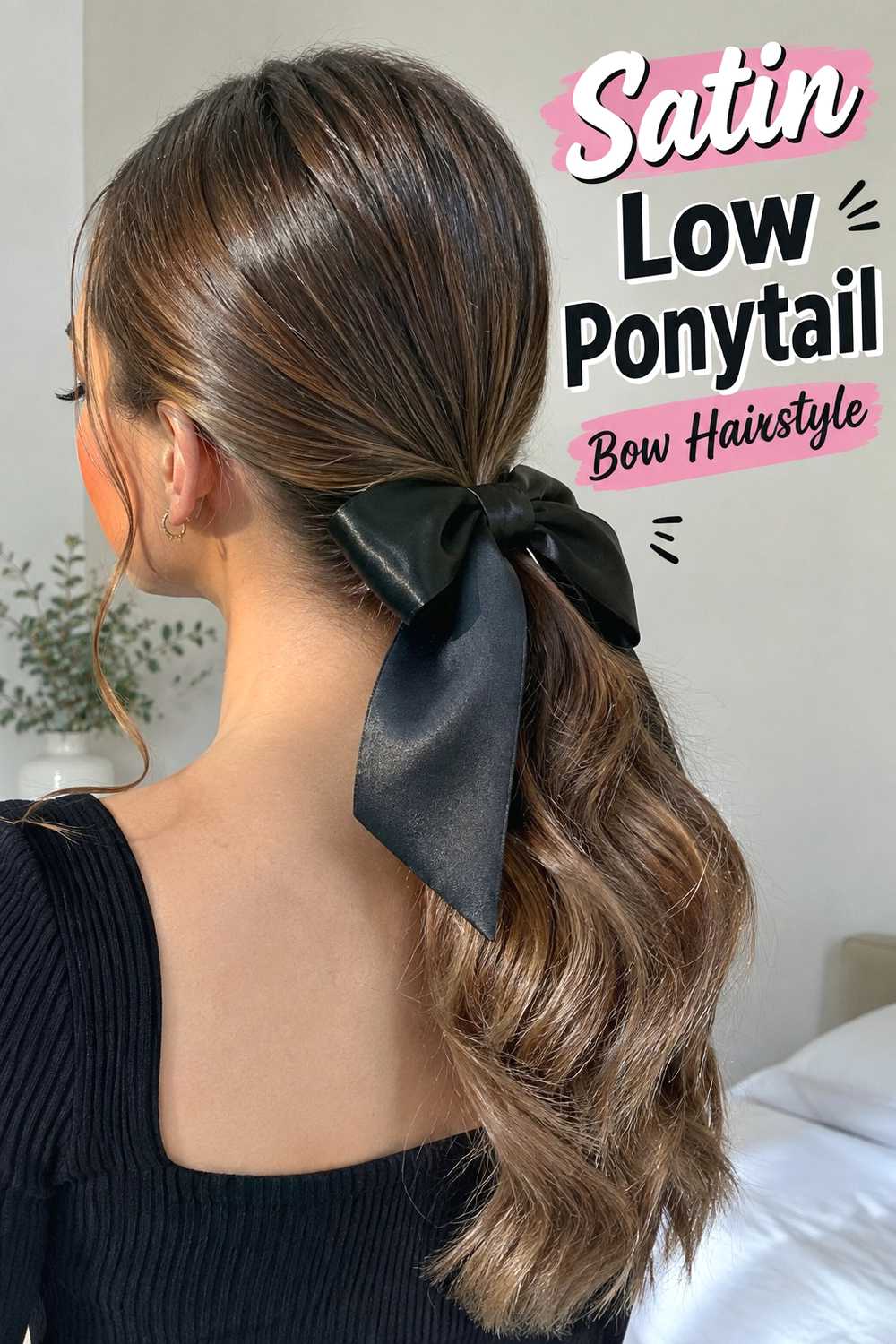 2. Satin Low Ponytail Bow Hairstyle