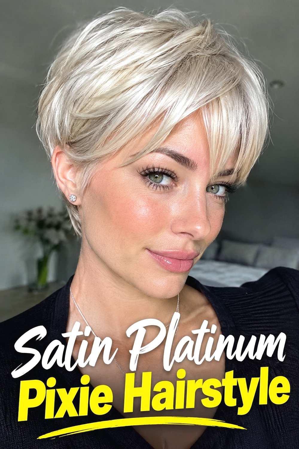 13. Satin Platinum Pixie Hairstyle