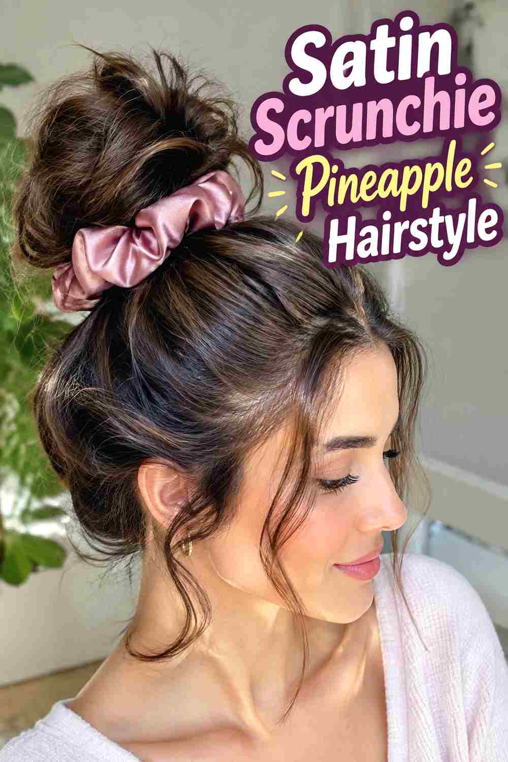 14. Satin Scrunchie Pineapple Hairstyle