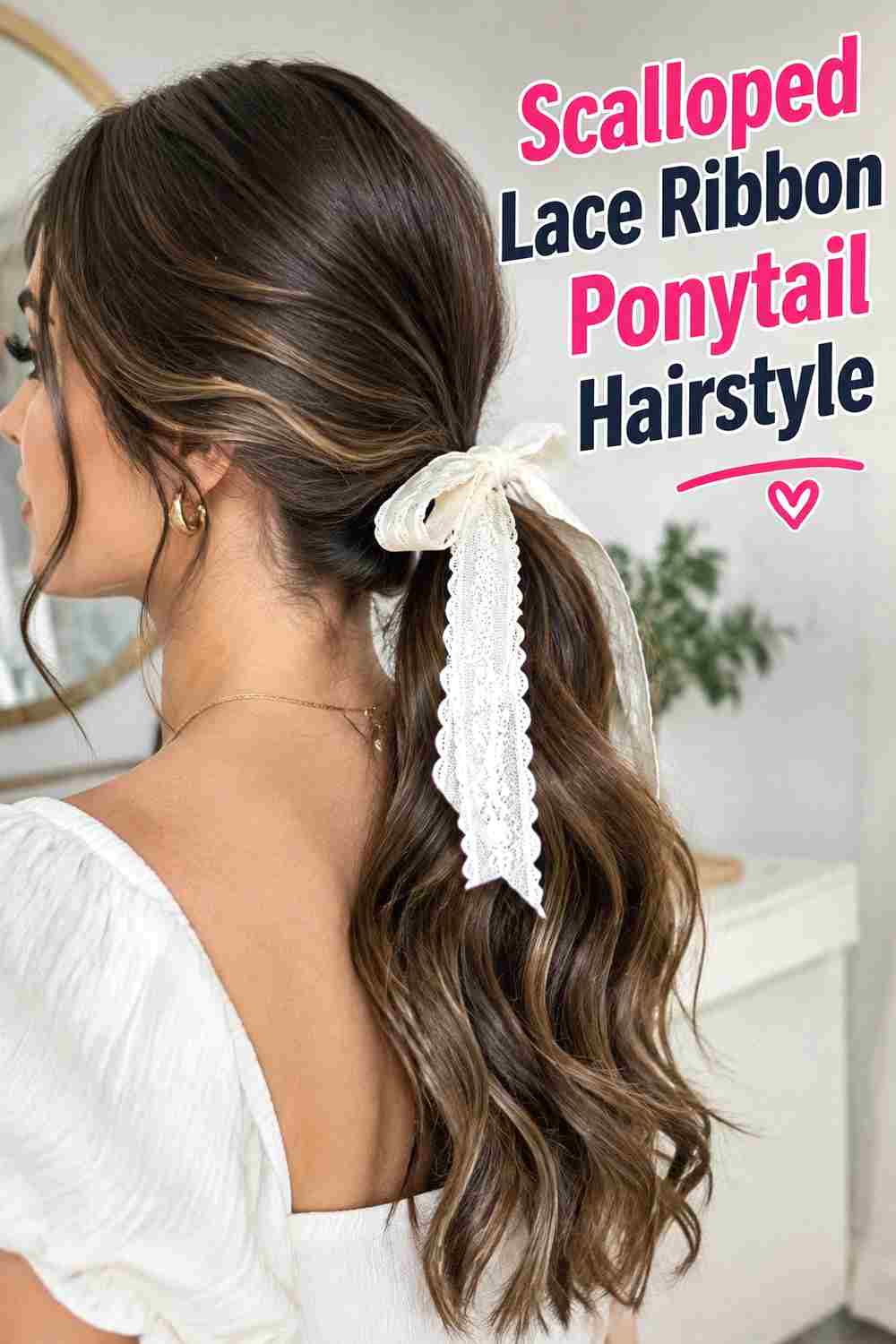 13. Scalloped Lace Ribbon Ponytail Hairstyle