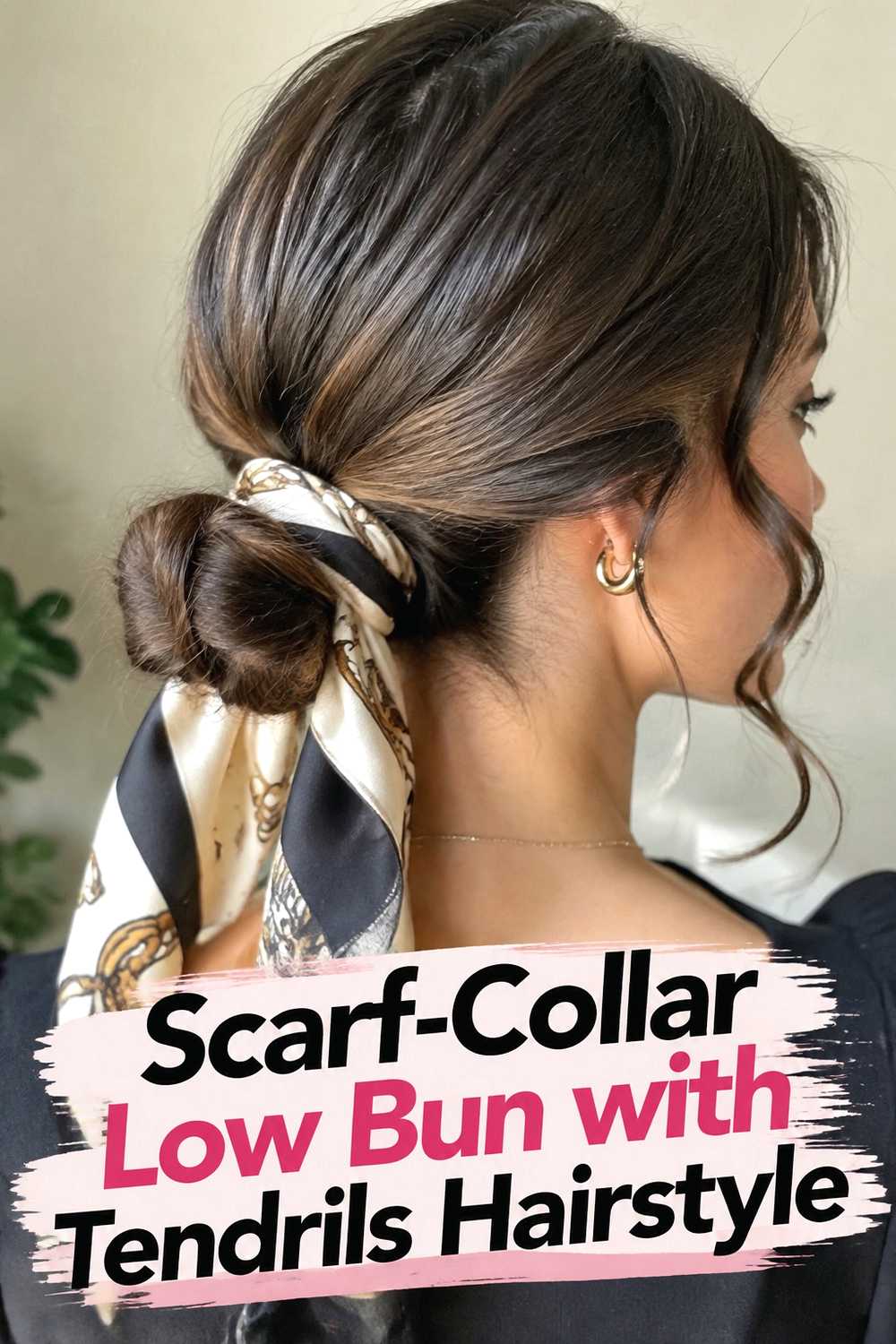 8. Scarf Collar Low Bun With Tendrils Hairstyle