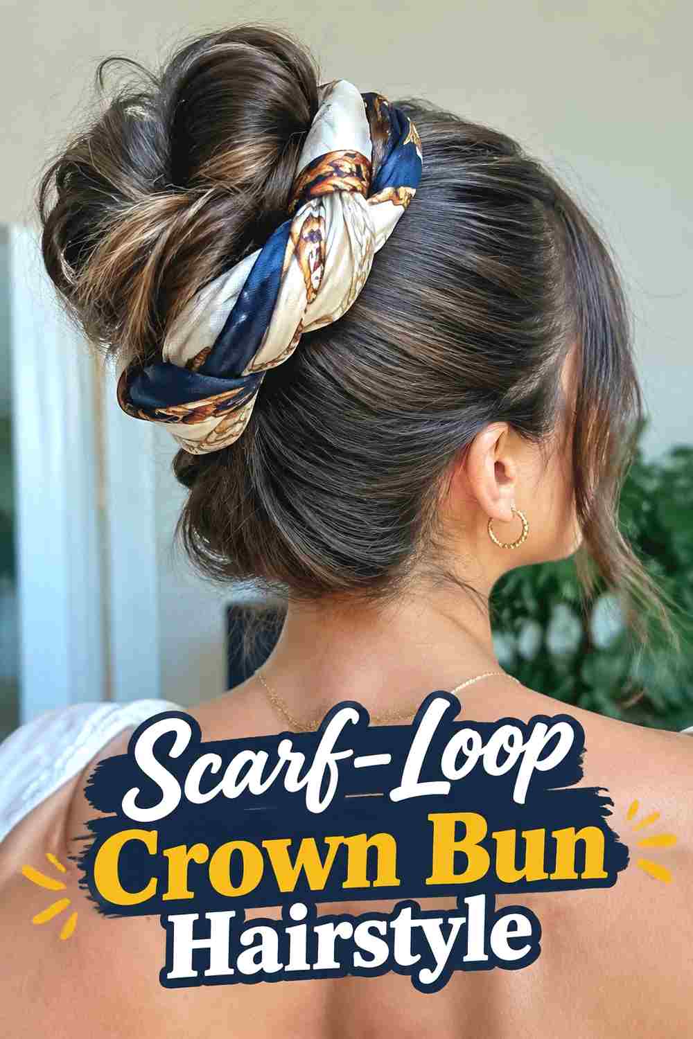 16. Scarf Loop Crown Bun Hairstyle