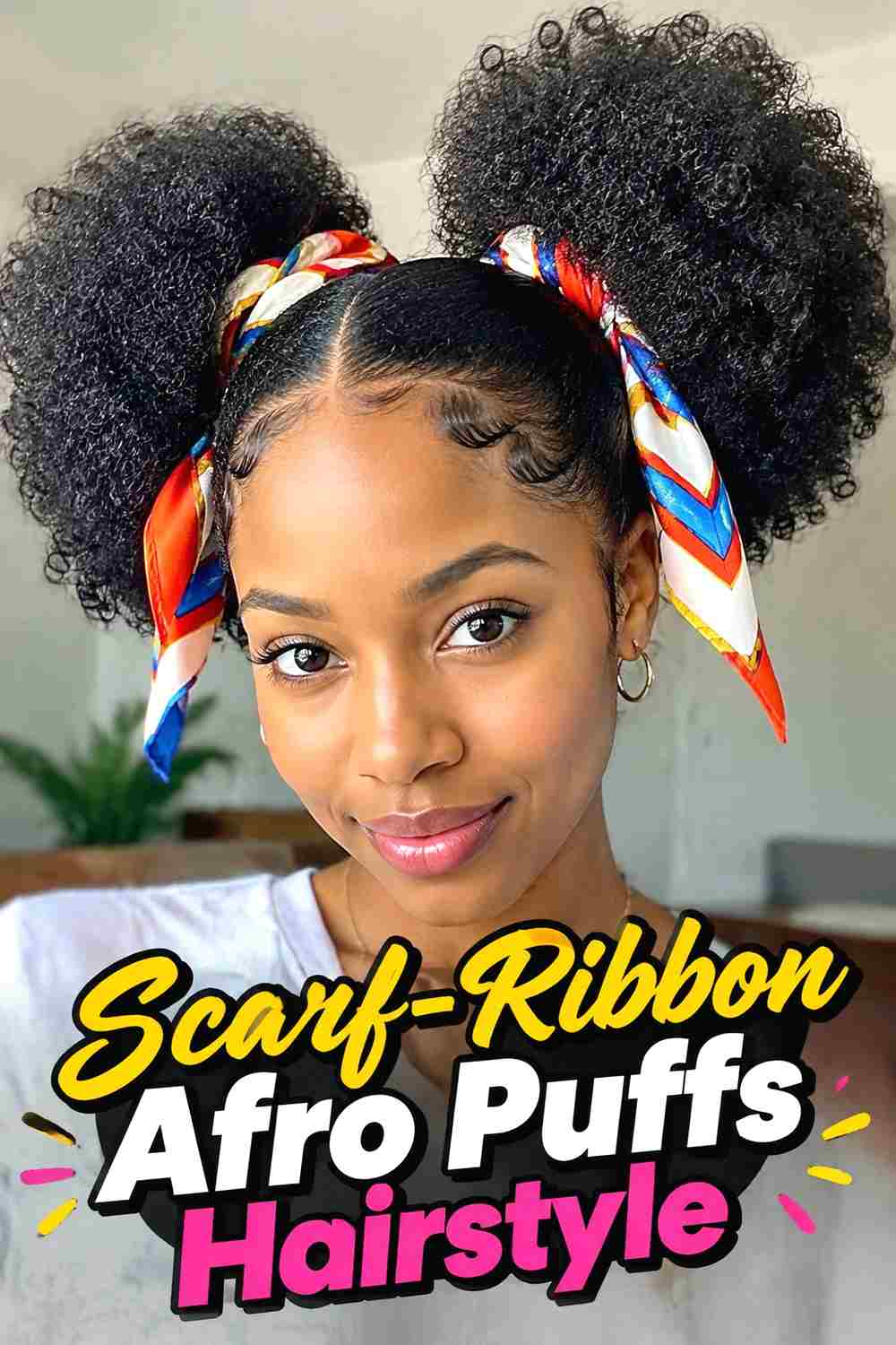 11. Scarf Ribbon Afro Puffs Hairstyle