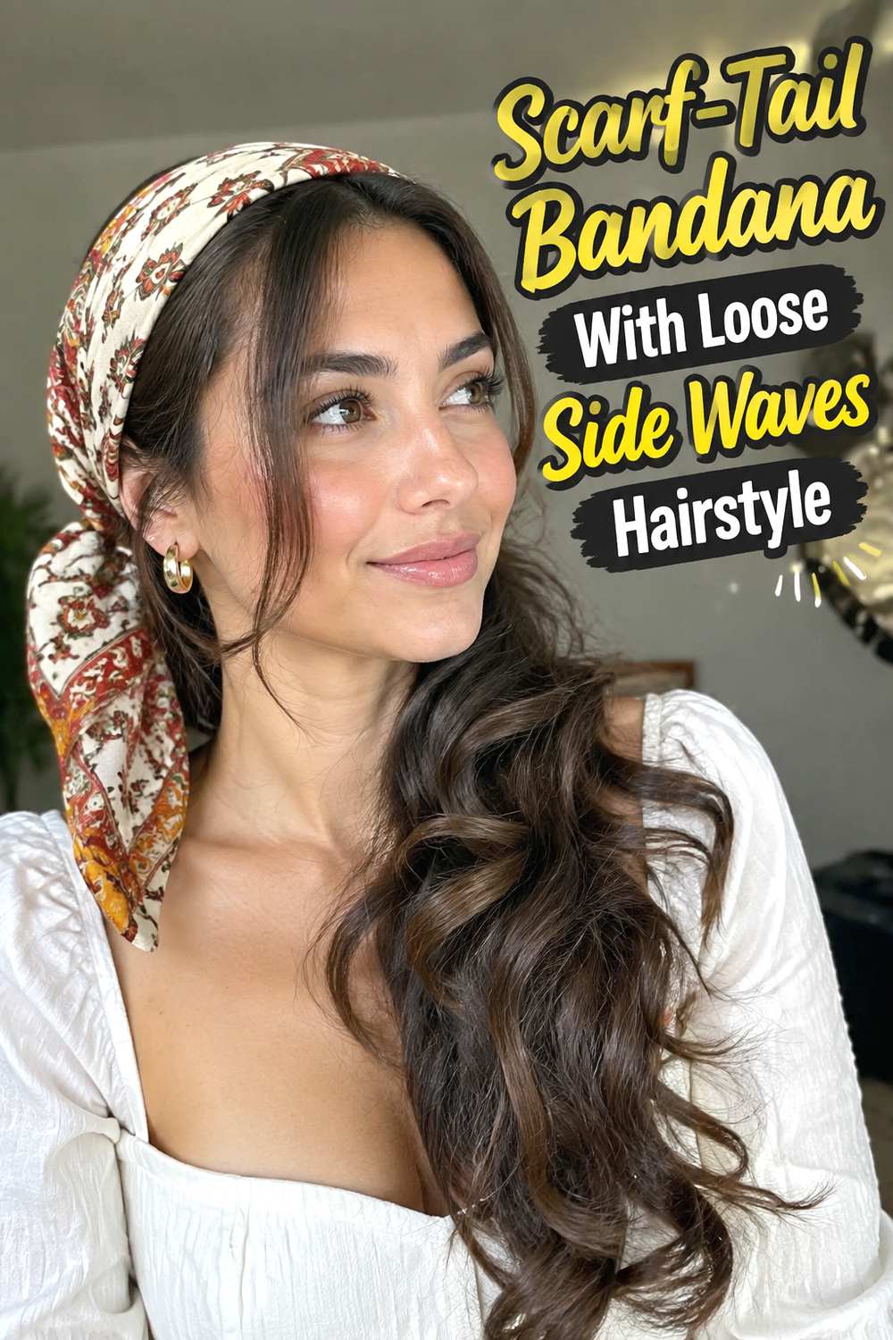 Scarf-Tail Bandana With Loose Side Waves Hairstyle