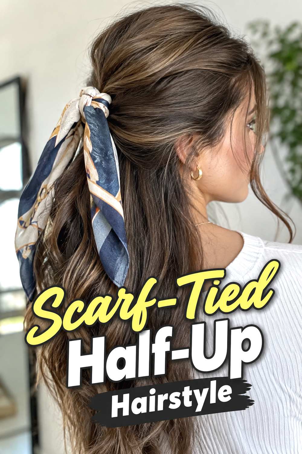 Scarf-Tied Half-Up Hairstyle