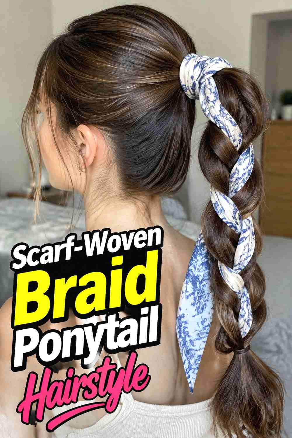 10. Scarf Woven Braid Ponytail Hairstyle