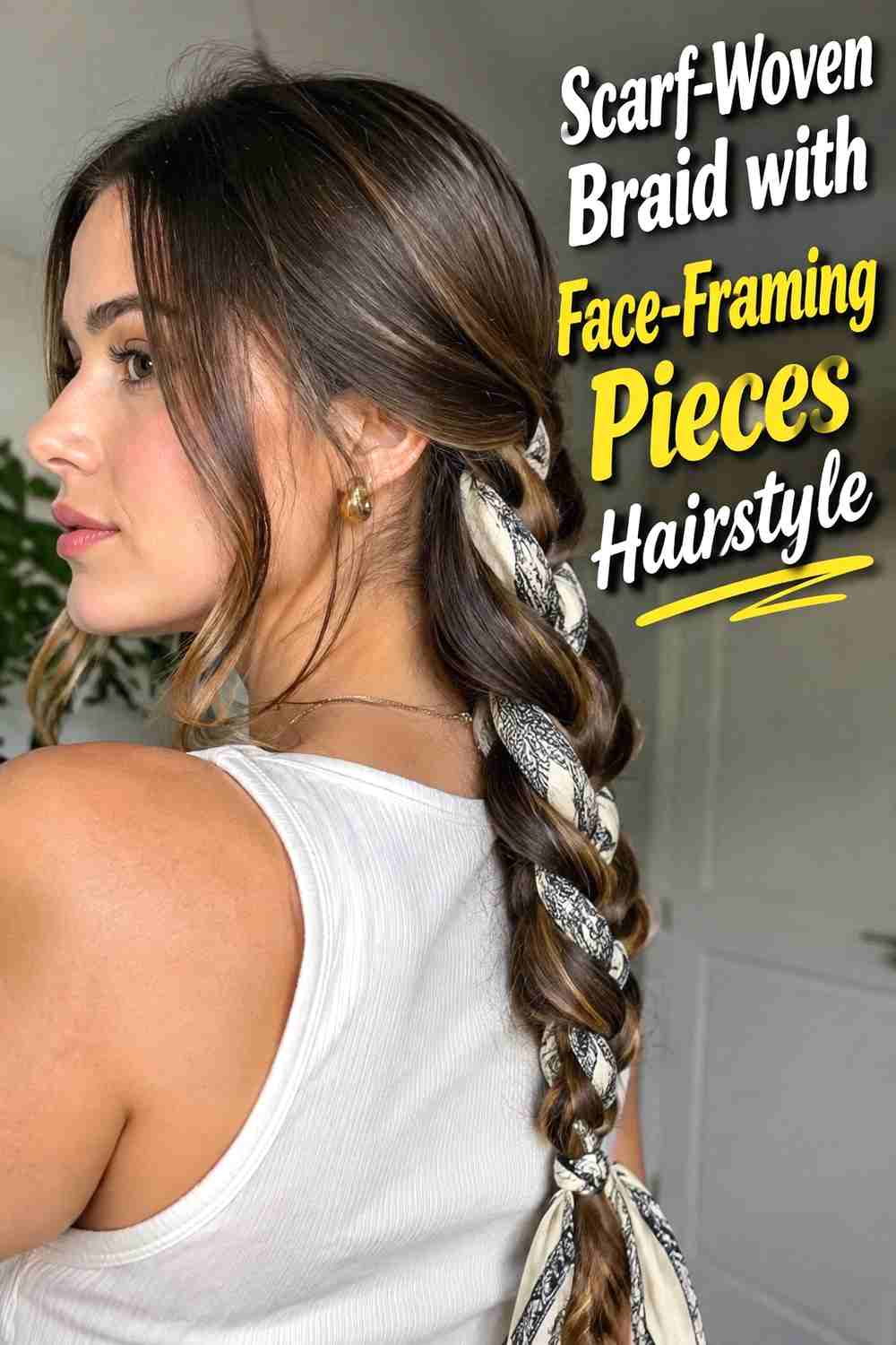 15. Scarf Woven Braid With Face Framing Pieces Hairstyle