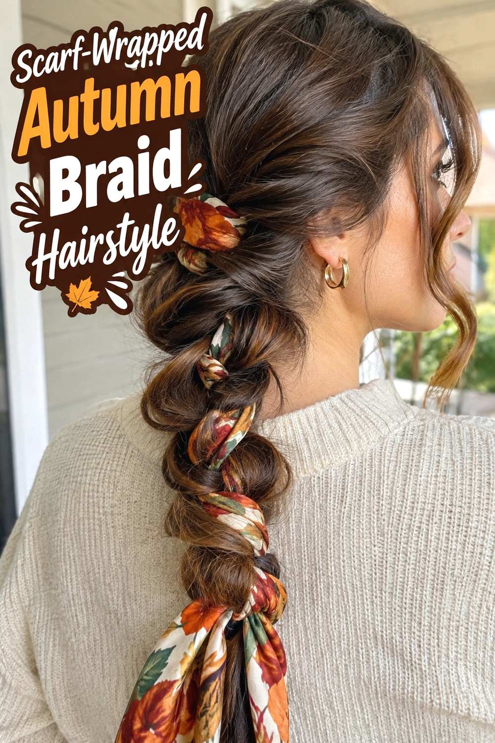 18. Scarf Wrapped Autumn Braid Hairstyle