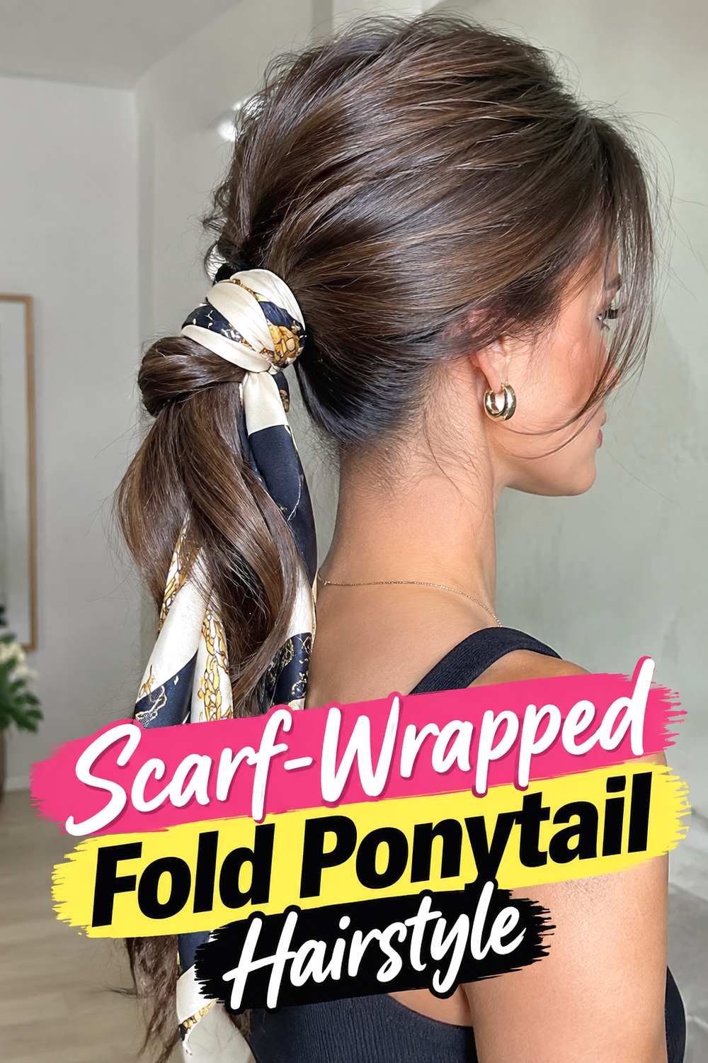 Scarf-Wrapped Fold Ponytail Hairstyle
