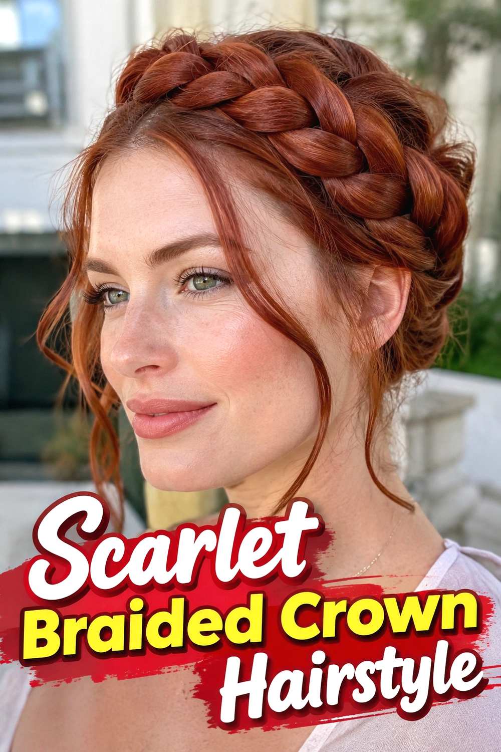 16. Scarlet Braided Crown Hairstyle