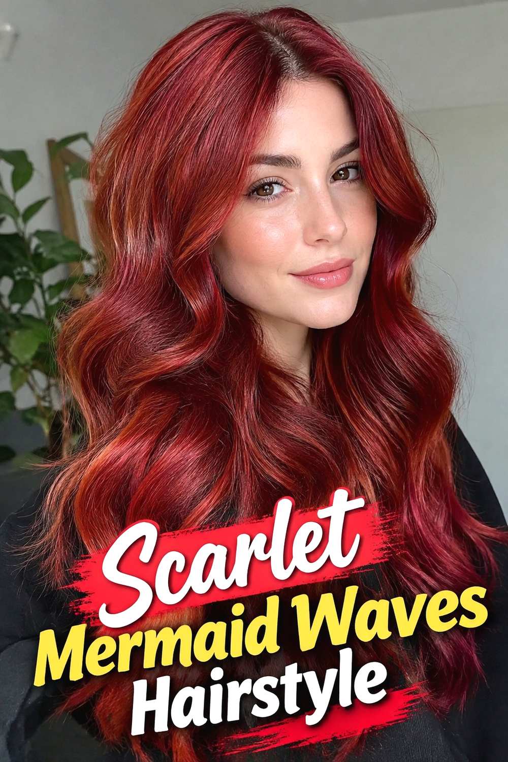 8. Scarlet Mermaid Waves Hairstyle