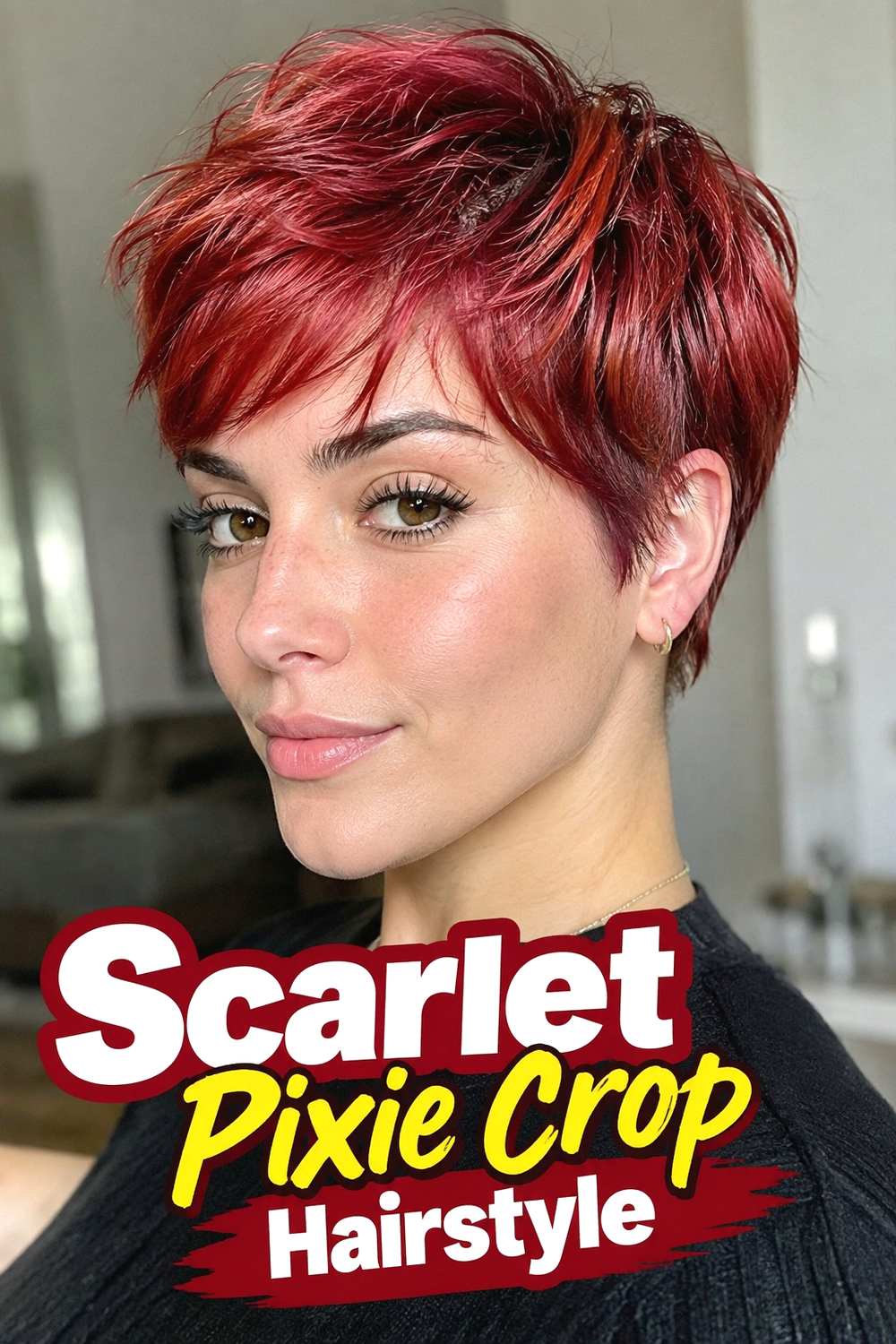 10. Scarlet Pixie Crop Hairstyle