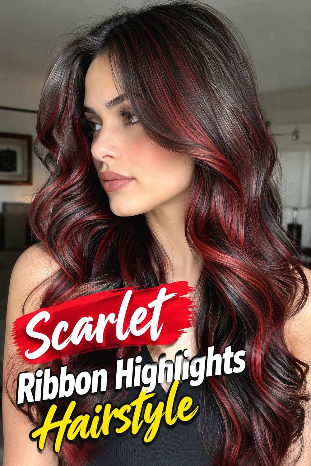 11. Scarlet Ribbon Highlights Hairstyle