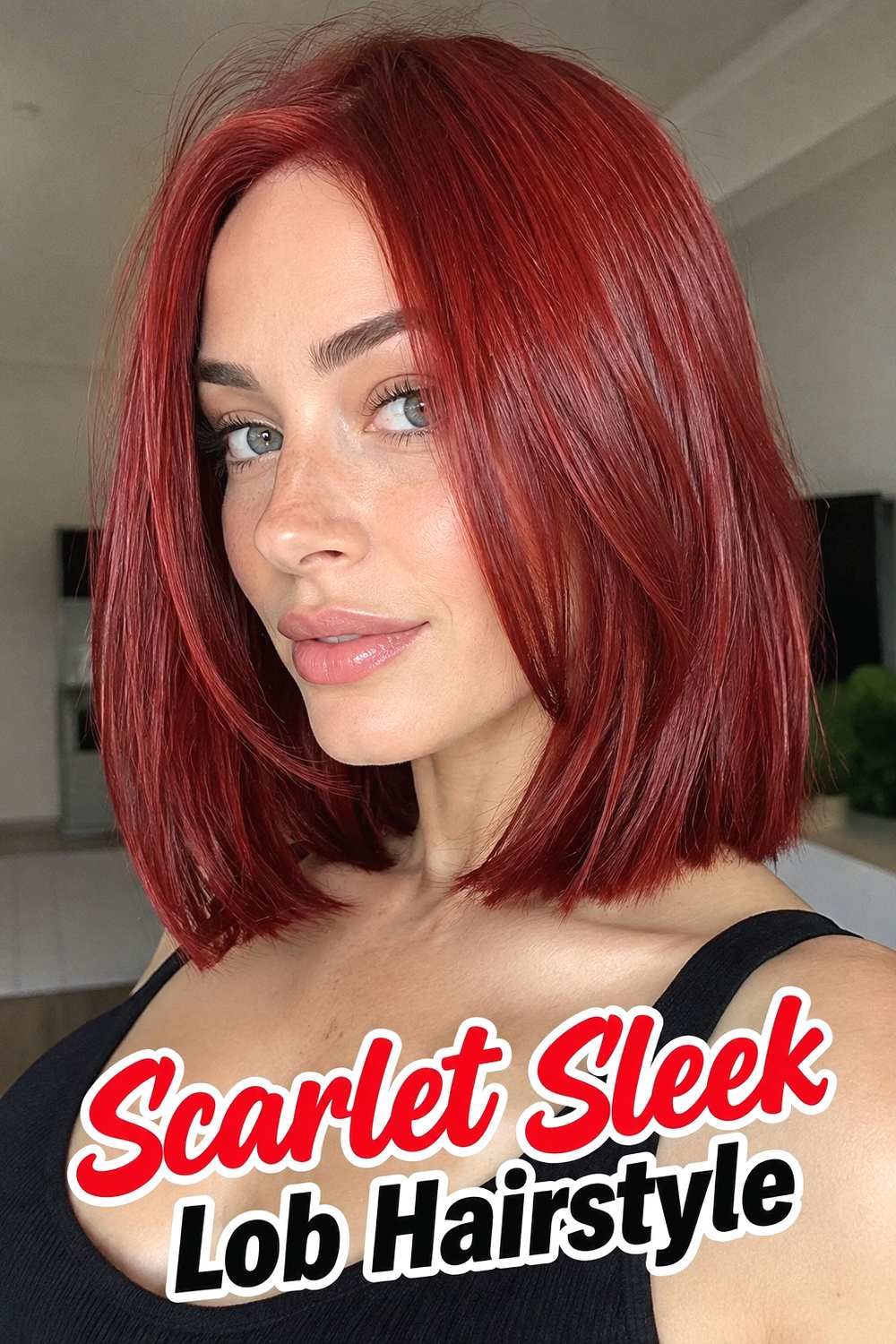 Scarlet Sleek Lob Hairstyle