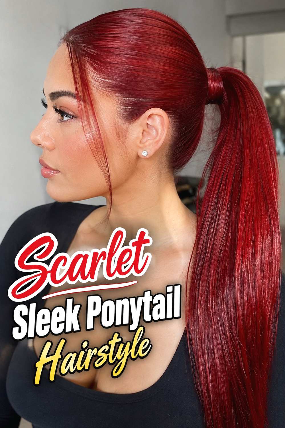 15. Scarlet Sleek Ponytail Hairstyle