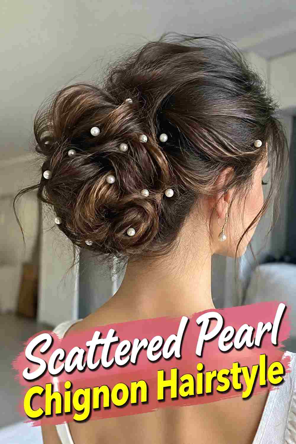 10. Scattered Pearl Chignon Hairstyle