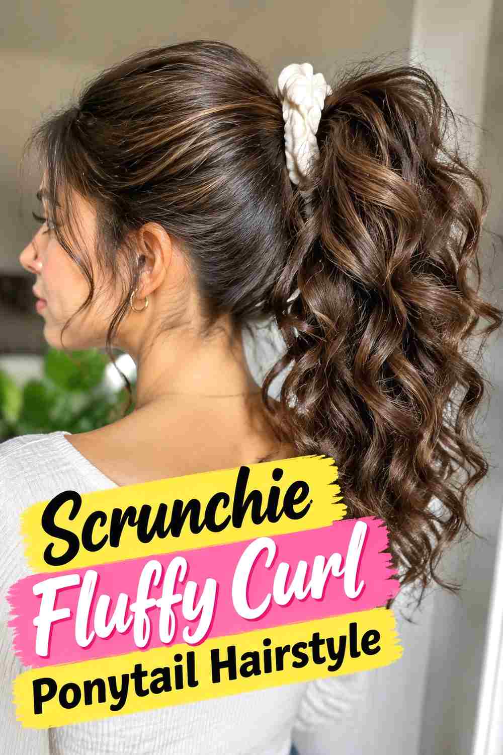 9. Scrunchie Fluffy Curl Ponytail Hairstyle