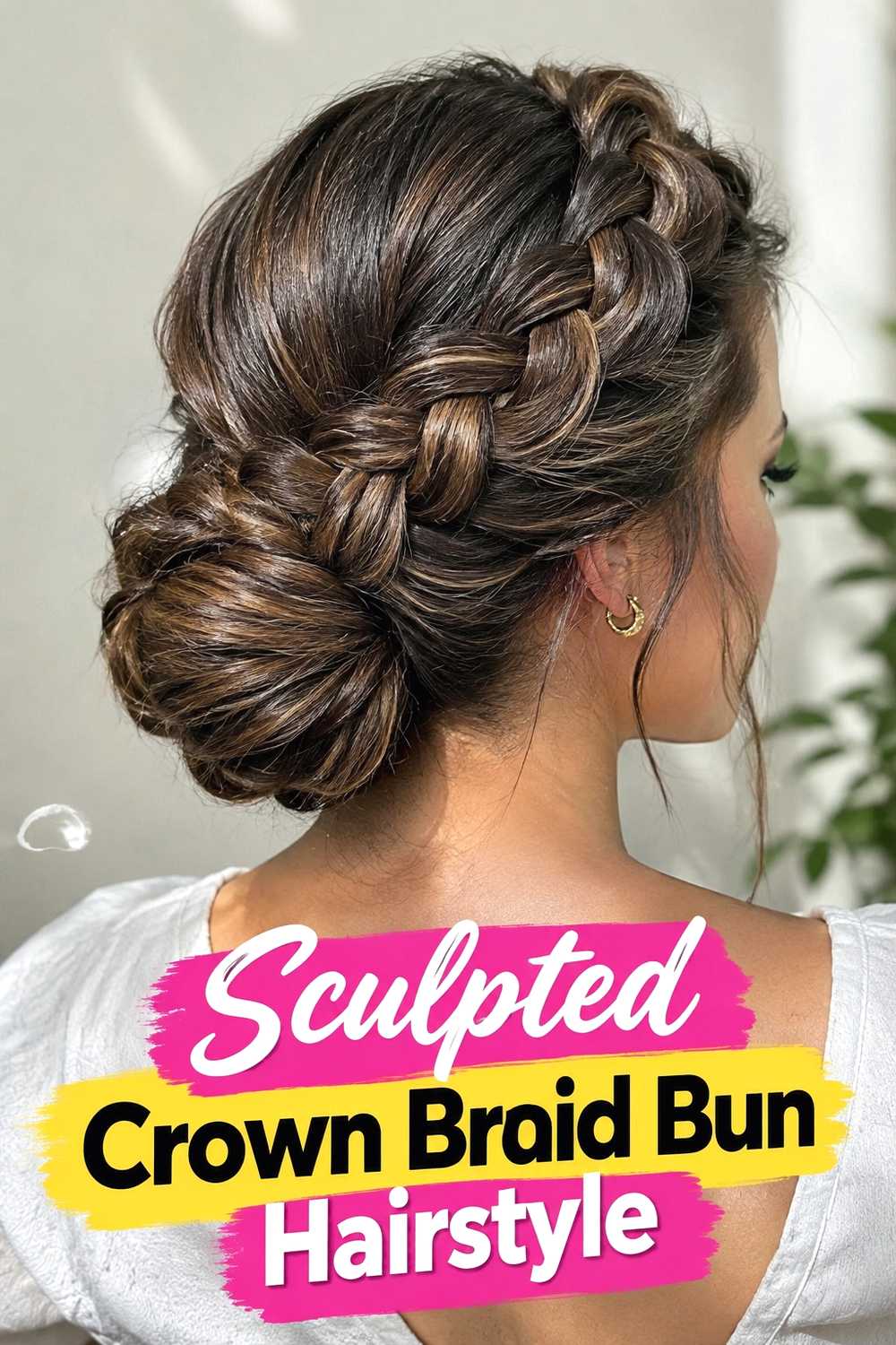 15. Sculpted Crown Braid Bun Hairstyle