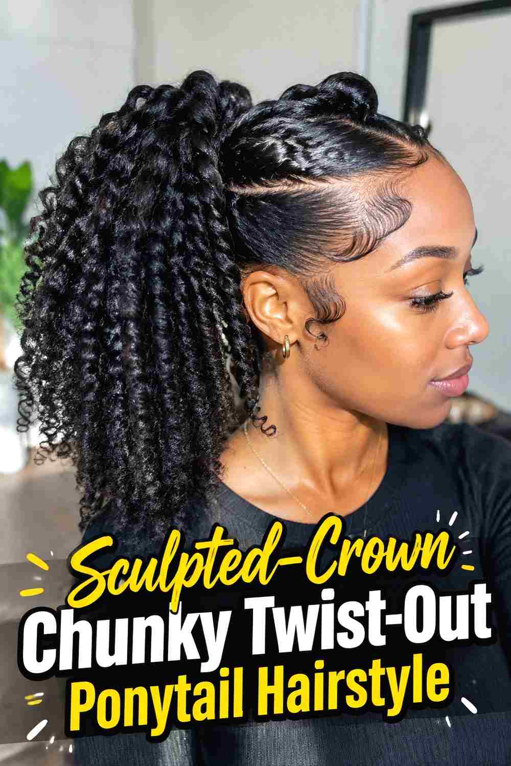 16. Sculpted Crown Chunky Twist Out Ponytail Hairstyle