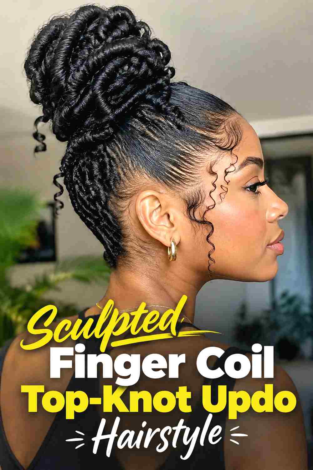 12. Sculpted Finger Coil Top Knot Updo Hairstyle